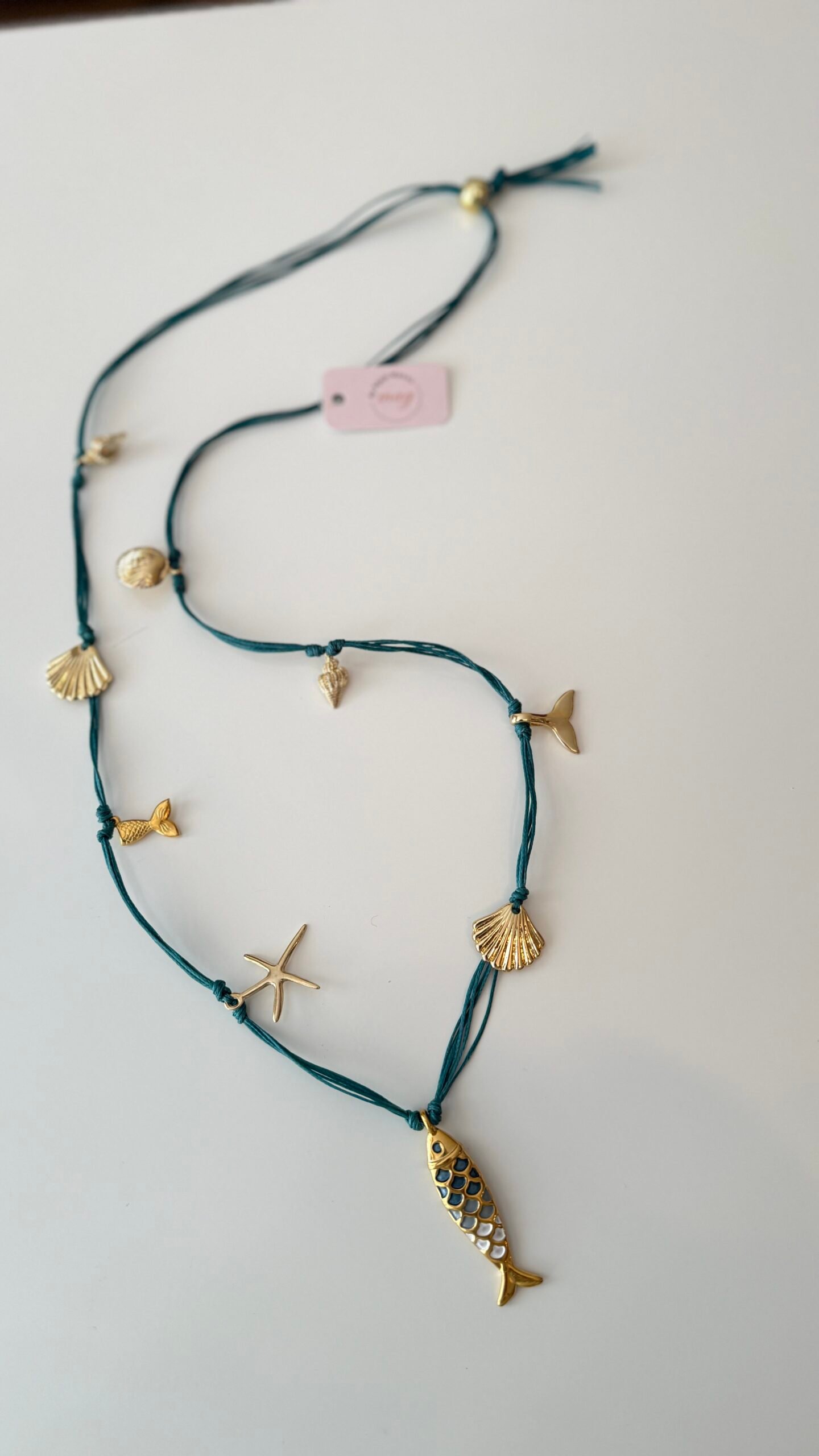 Κολιε με μεταλλικα στοιχεια θαλασσας τυρκουαζ